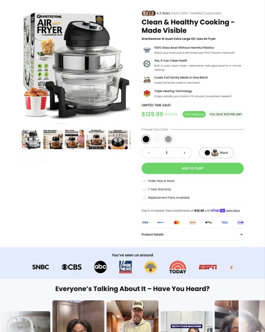 Granitestone air fryer landing page hero