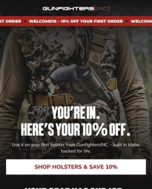 GunfightersINC holster welcome-offer email