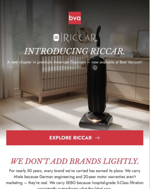 Riccar vacuum product-launch email